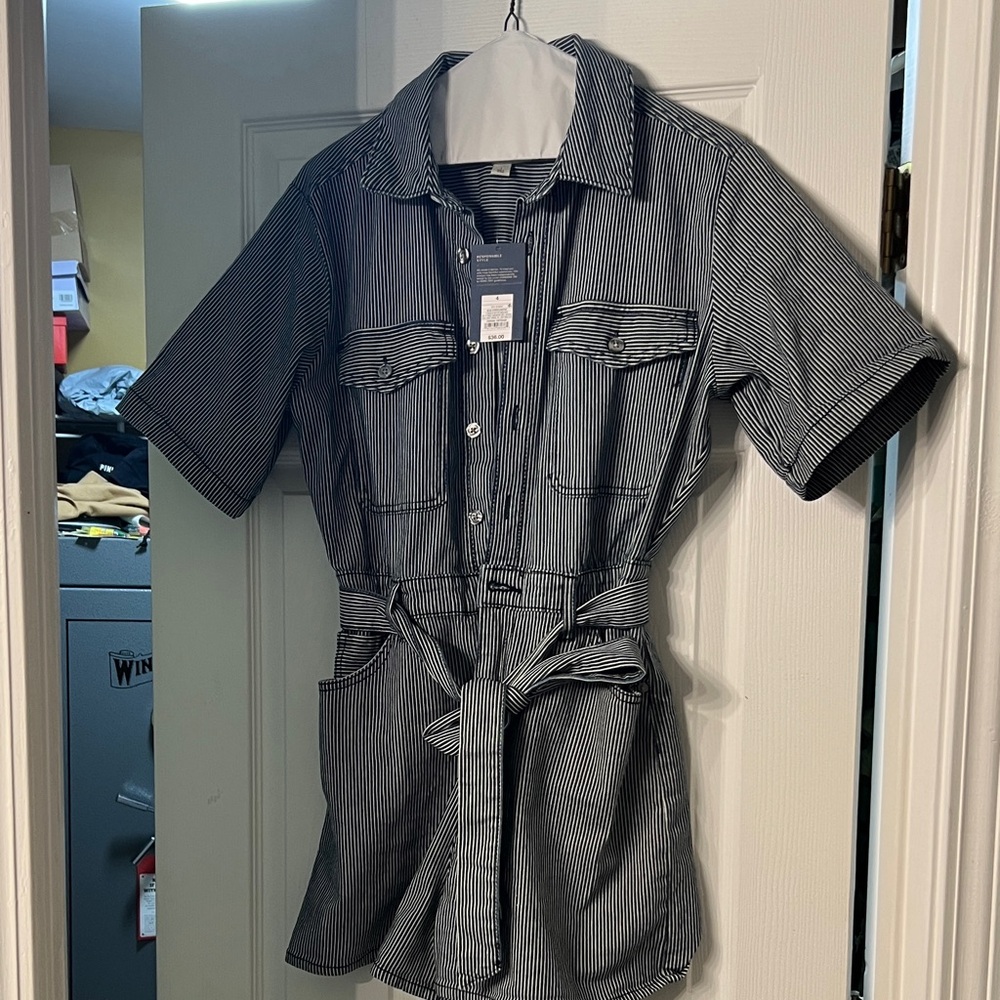 Target Brand, Universal Thread, Striped Blue and White Short Sleeve Romper